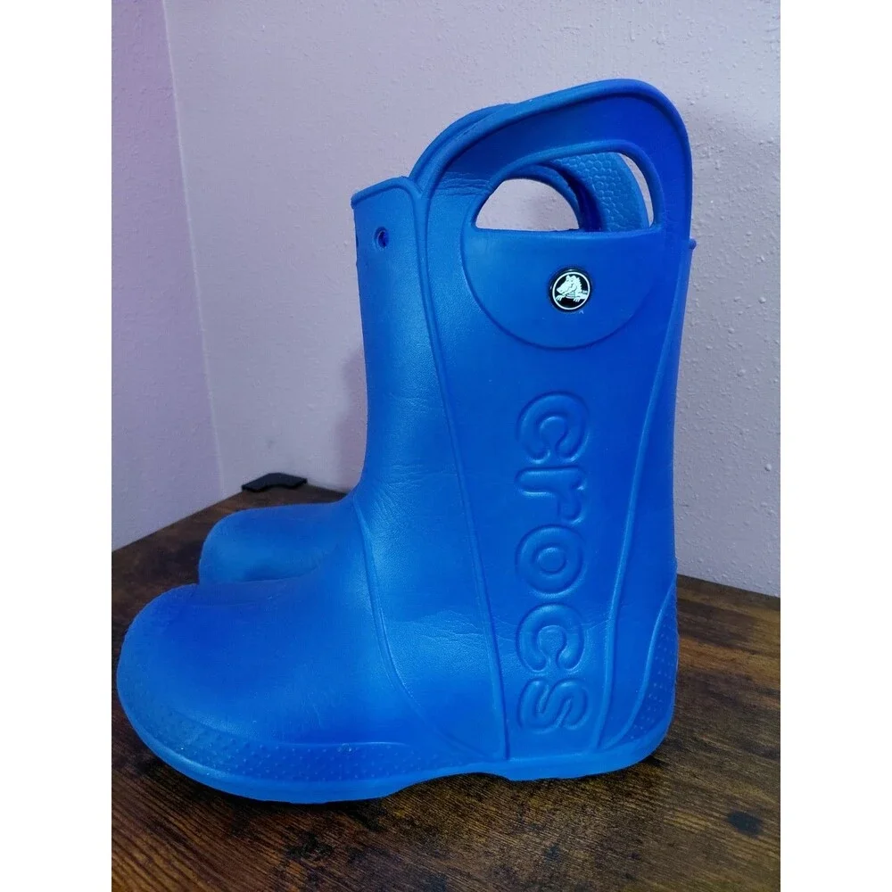 Crocs Handle It Classic Blue Rubber Rain Boots Youth Size J3 12803